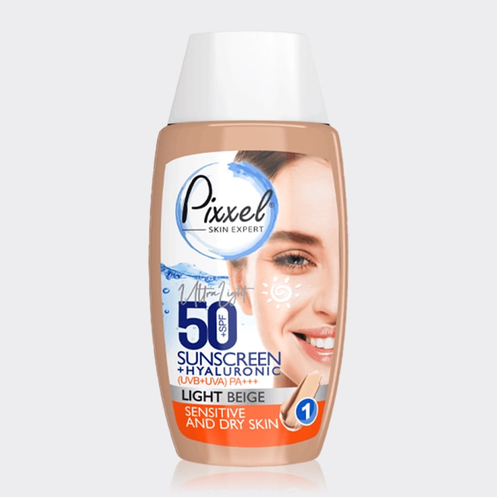 ضد آفتاب رنگی پوست خشک و حساس پیکسل Pixxel Fluid Sun Screen SPF50 Sensitive And Dry Skin 50 ml