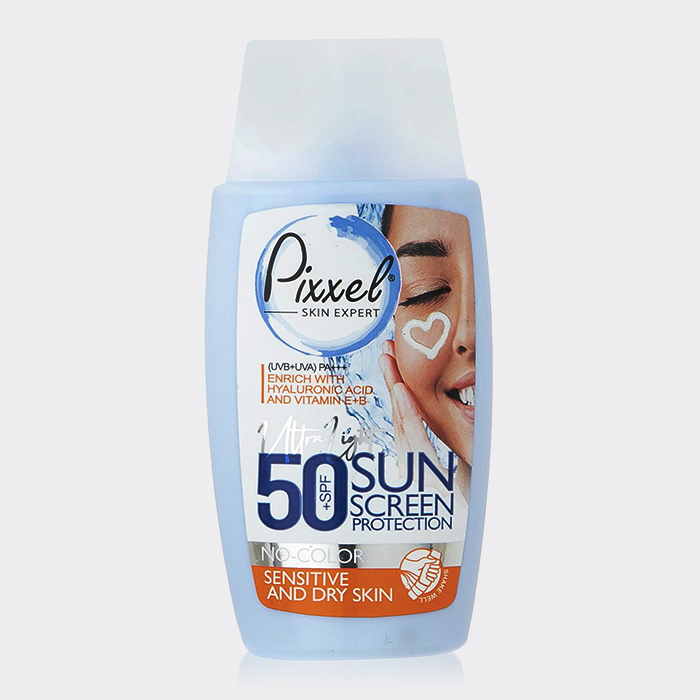 کرم ضد آفتاب بدون رنگ پوست خشک و حساس پیکسل Pixxel Sun Screen SPF50 Sensitive And Dry Skin 50ml