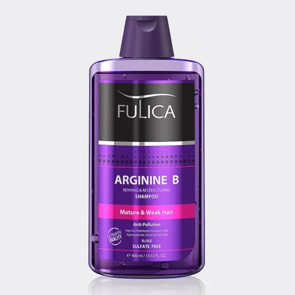 1-fulica-arginine-B-shampoo.webp شامپو تقویت کننده و احیاء کننده آرژنین B فولیکا Fulica Arginine B Reviving & Retructuring Shampoo 400ml
