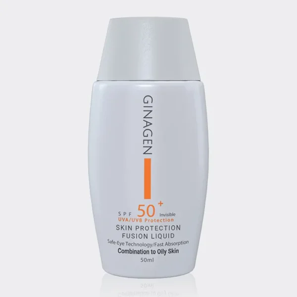 1-ginagen-fusion-liquid-sunscreen.webp ضد آفتاب پوست چرب فیوژن لیکوئید ژیناژن Ginagen Fusion Liquid SPF 50 Sunscreen 50ml