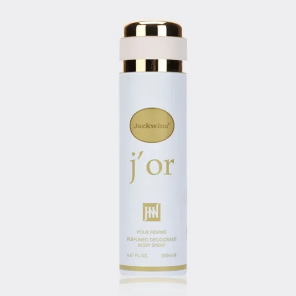 1-jackwins-jor-body-spray.webp اسپری بدن زنانه جادور جکوینز Jackwins J'or Perfumed Deodorant Body Spray 200ml