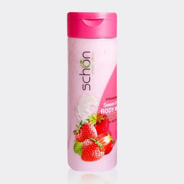 شامپو بدن کرمی شیر و توت فرنگی شون Schon Strawberry & Milk Sweet Creamy Body Wash 300ml