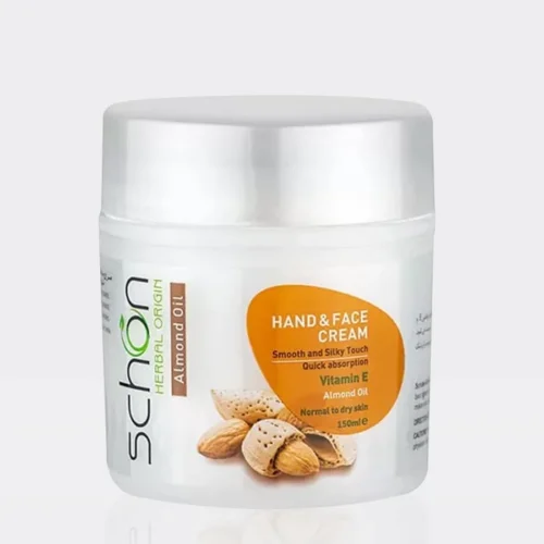 کرم مرطوب کننده دست و صورت بادام شون Schon Almond Oil Hand & Face Cream 150ml