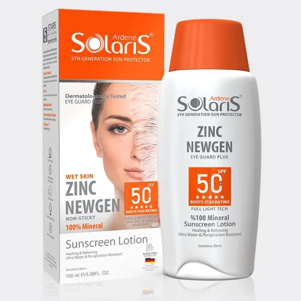 ضد آفتاب فیزیکال زینک نیوژن سولاریس Solaris Wet Skin Zinc Newgen SPF 50 Sunscreen Lotion 100ml