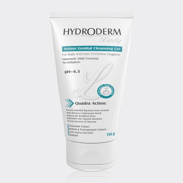 1-hydroderm-intime-genital-cleansing-gel.jpg ژل بهداشتی بانوان روزانه هیدرودرم Hydroderm Intaime Genital Cleansing Gel 150g