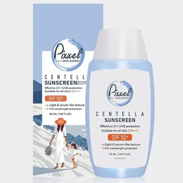 2-pixxel-centella-sun-screen.jpg فلوئید ضد آفتاب فیزیکال سنتلا پیکسل Pixxel Centella Sunscreen SPF50 Physical Fluid 50ml