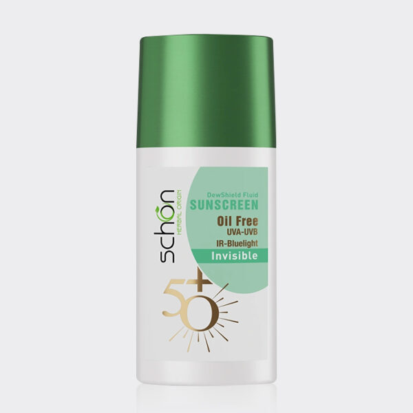 1-schon-dewshield-sunscreen-fluid.jpg فلوئید ضد آفتاب بی رنگ دیوشیلد شون Schon Dewshield Fluid SPF 50 Sunscreen 50ml