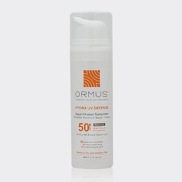 1-ormus-hydra-uv-defense-cream.jpg کرم ضد آفتاب پوست خشک و حساس اورموس Ormus Hydra UV Defense SPF50+ Aqua Infusion 50ml