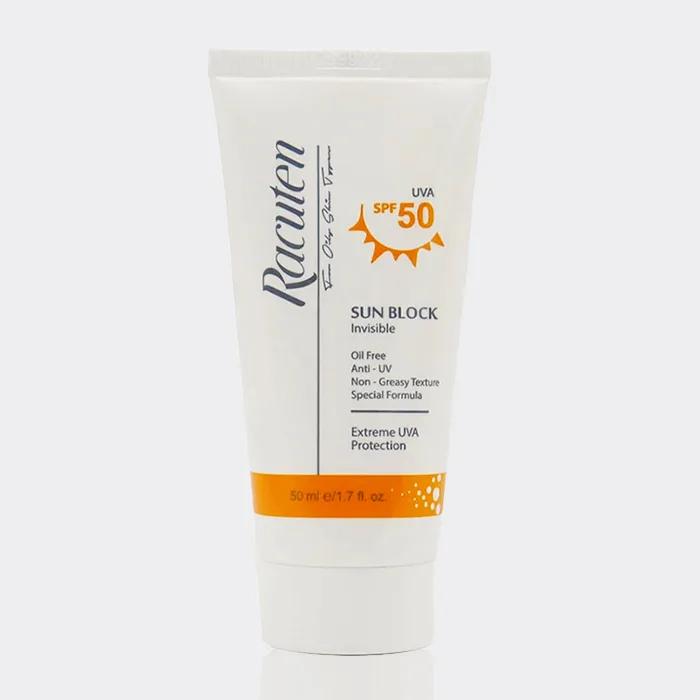 کرم ضد آفتاب بدون چربی راکوتن Racuten SUN BLOCK INVISIBLE SPF 50 OIL FREE 50 ml