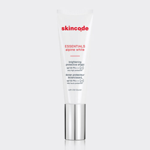 1-skincode-brightening-protective-shield.jpg فلوئید ضد آفتاب روشنکننده اسکین کد Skincode Essentials Alpine White SPF50+ Brightening Protective Shield 30ml