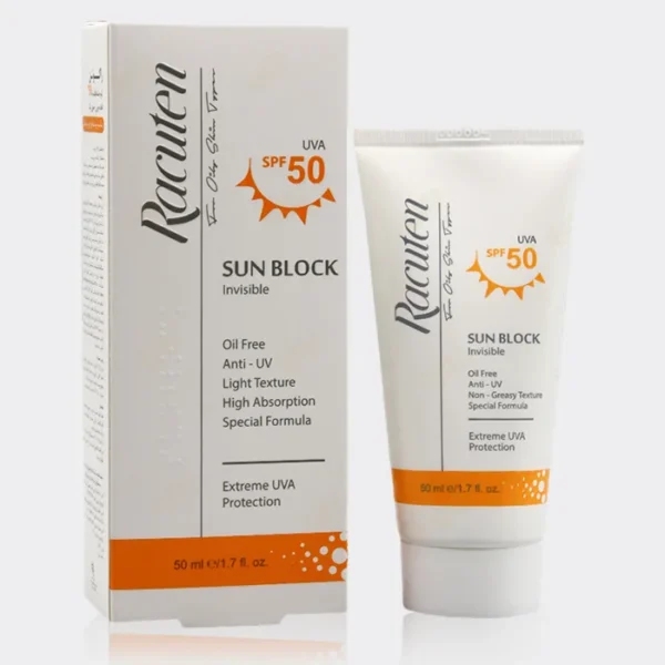 کرم ضد آفتاب بدون چربی راکوتن  Racuten SUN BLOCK INVISIBLE SPF 50 OIL FREE 50 ml